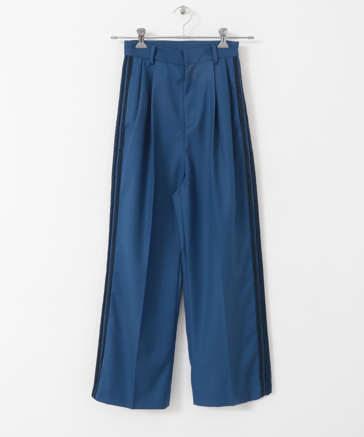 織帶線條打褶長褲(藍色-38-BLUE)
