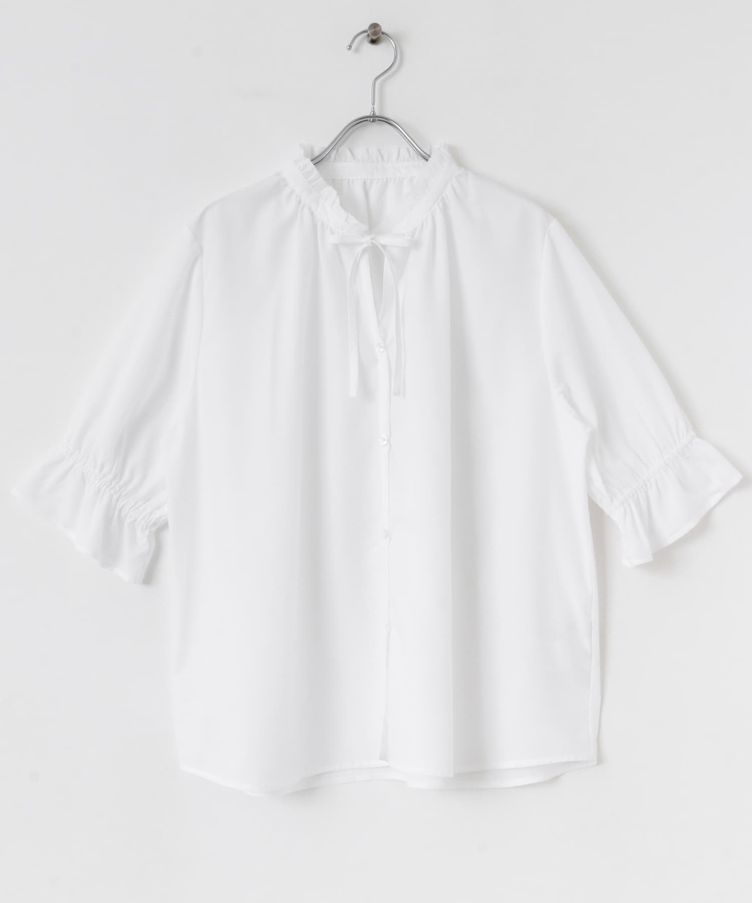 UR TECH 立領荷葉罩衫(白色-FREE-WHITE)
